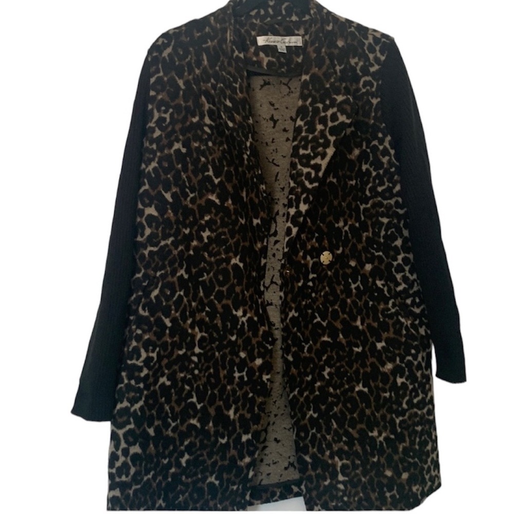 Kenneth Cole leopard print coat size Medium brown black mob wife - Picture 2 of 11